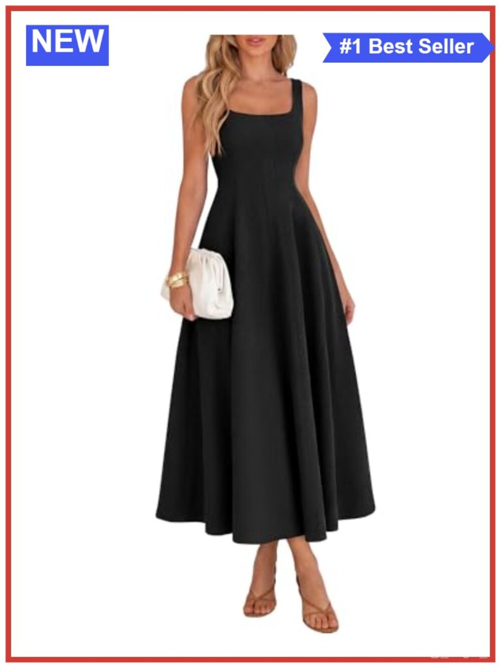 Elegant Square Neck Sleeveless A Line Formal Cocktail Maxi Dress